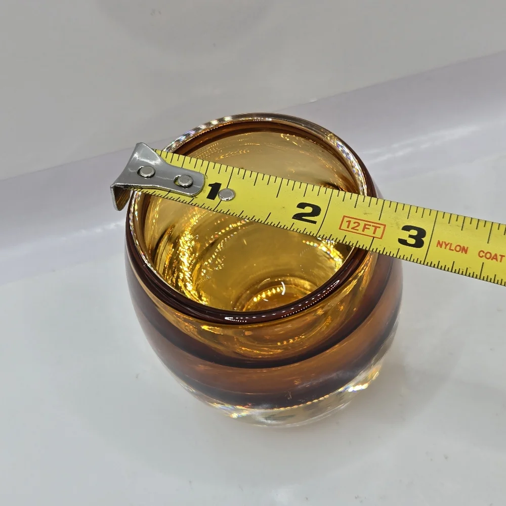 Crate & Barrel Heavy Glass Amber Topaz Glass Votive Candle Holders Poland 3
